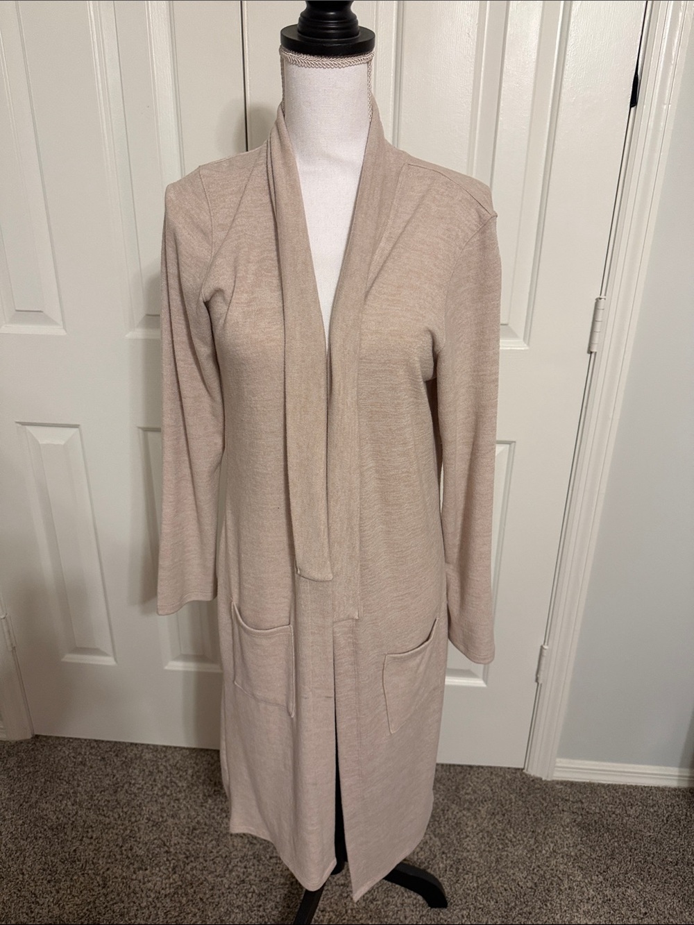 David Cline Long Open-Front Cardigan in Beige